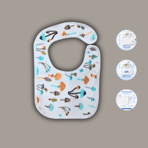 Premium baby bib with mushroom design. Soft to touch