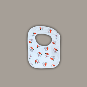Soft to touch, Baby bib buttoned. 2 available sizes for buttoning. Carrot bunny print