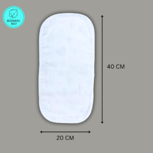 Back of burp cloth , plain white. 20cm x 40 cm. Dimensions. Beginnersnest brand