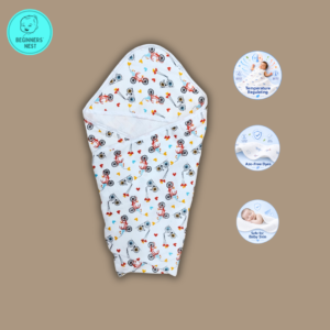 70x70cm muslin hooded towel with Bicycle design. folded towel. soft, breathable, azo-free