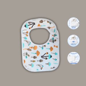 Premium baby bib with mushroom design. Soft to touch 28x20 cm