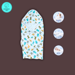 Folded Muslin Hooded Towel with little cute dinosaur prints. Soft breathable, safe for baby skin