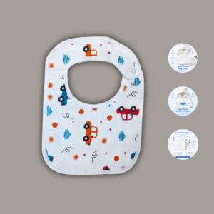 Car design muslin baby bib. Soft to touch. with Water resistant layer.